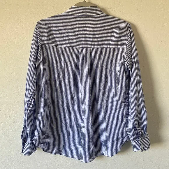 Rails Womens Blouse Size XS Frances Banker Stripe Floral Patch Button Down Shirt - Picture 7 of 11